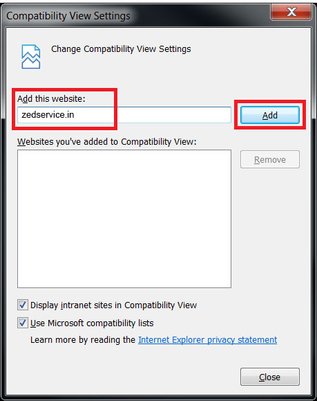 Compatibility view settings
